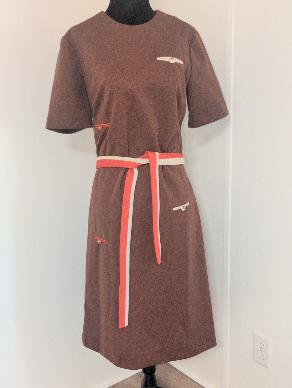 1960s Vintage Howard Marcus Of Dallas Classic MCM Brown Belted Dress Pockets